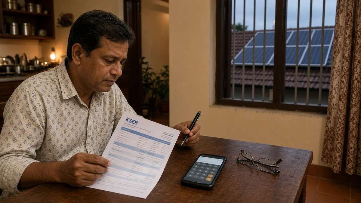 Homeowner checking a KSEB current bill in Kerala for the grid support charge line