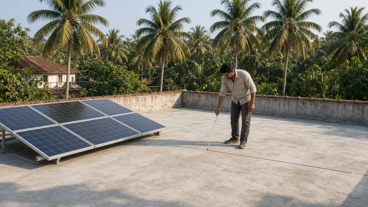 Kerala terrace showing roof area for solar panels away from tank shadow