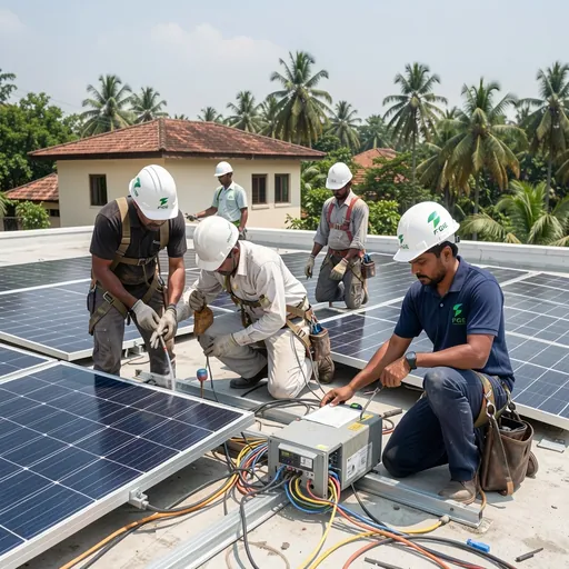 Solar maintenance and service team at work